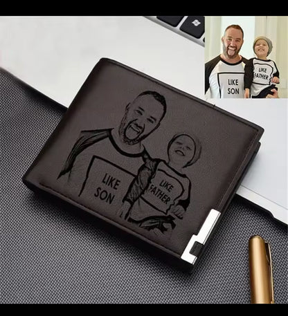 Portefeuille photo personnalisé pour hommes, portefeuille à deux volets gravé personnalisé, cadeau de fête des pères pour papa de fille garçon